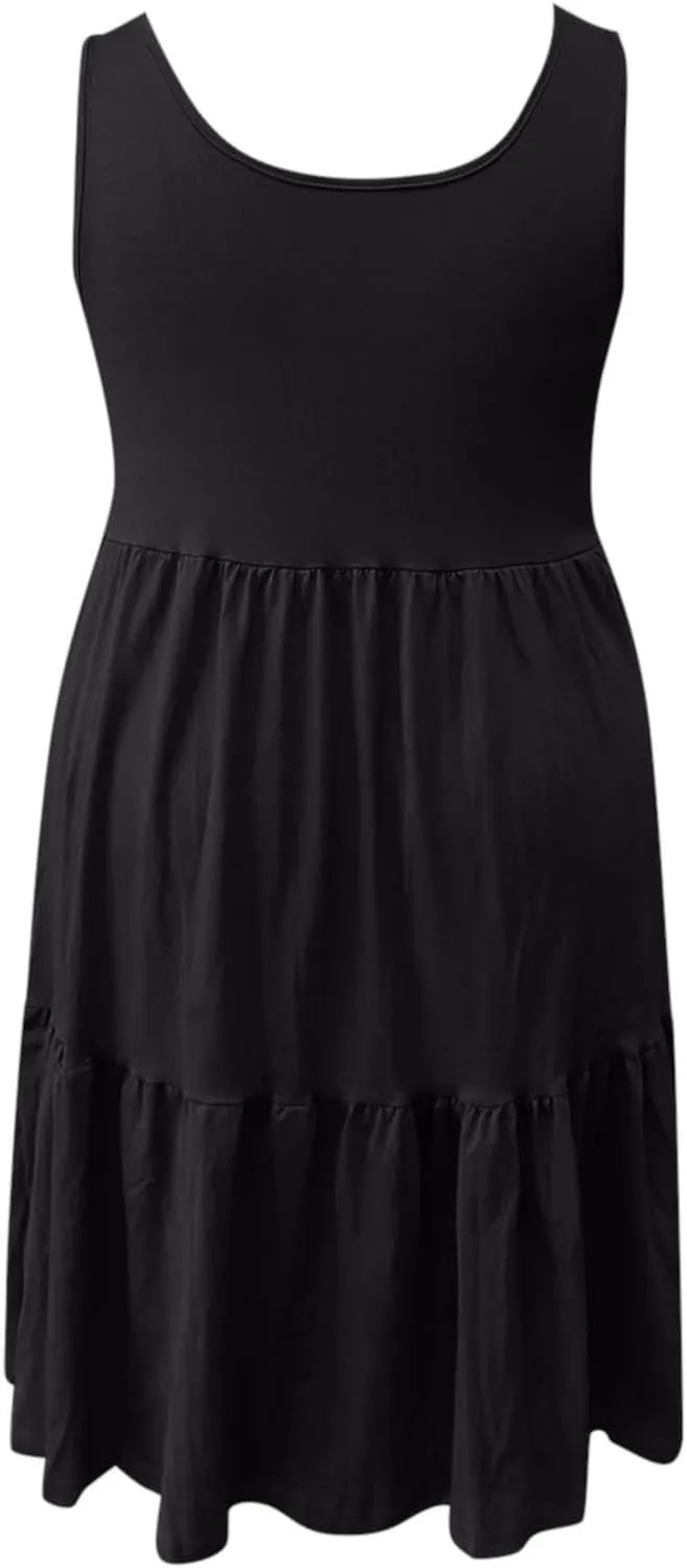Womens Casual Dresses,2025 Summer Sleveless U Neck Mini Desses Flowy Smocked Hem Short Sundress Tank Plus Size Dress