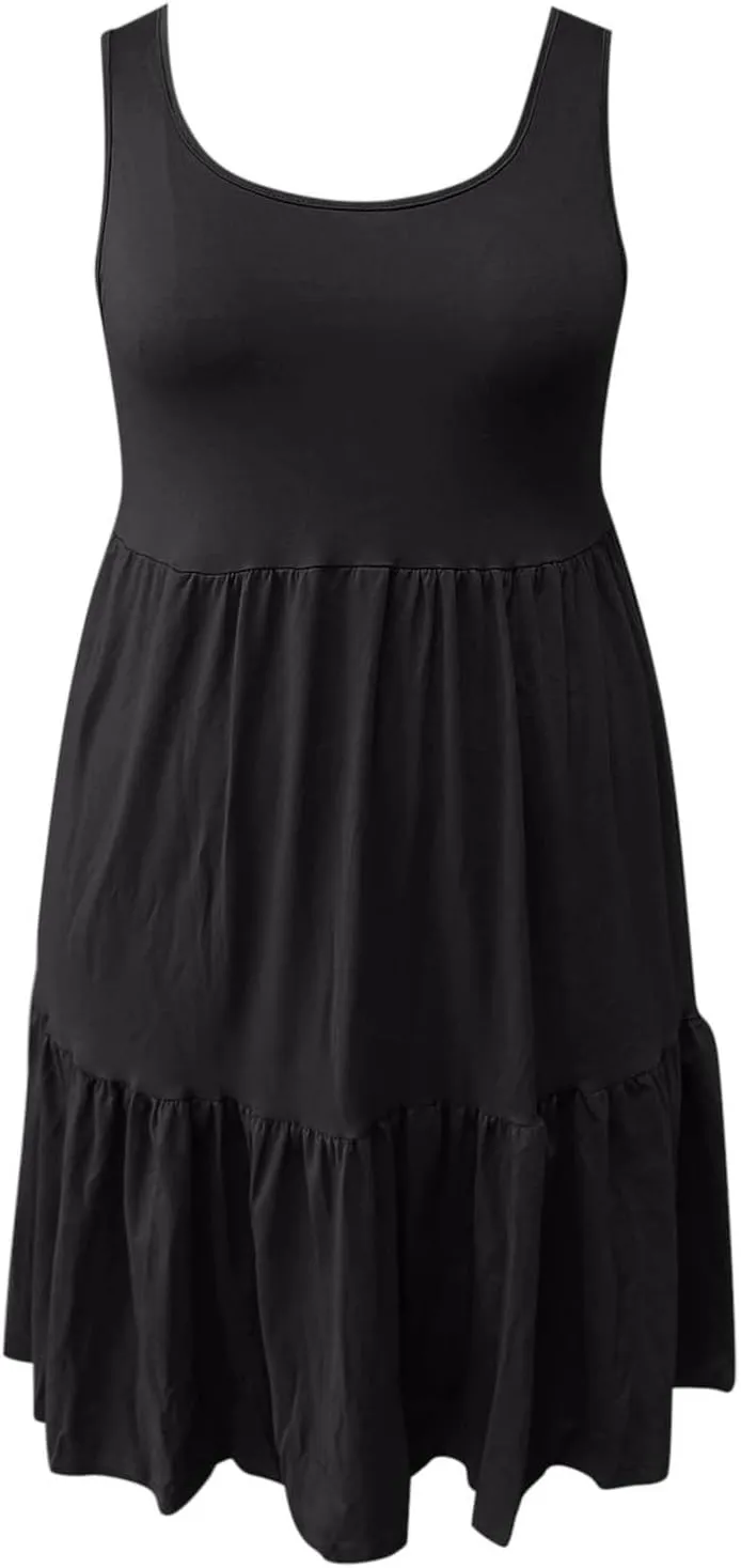 Womens Casual Dresses,2025 Summer Sleveless U Neck Mini Desses Flowy Smocked Hem Short Sundress Tank Plus Size Dress