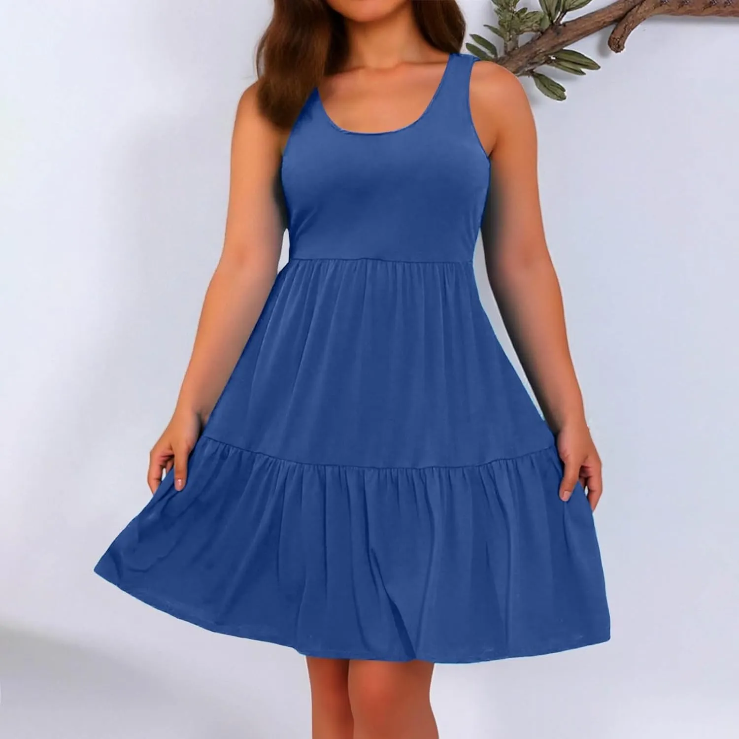 Womens Casual Dresses,2025 Summer Sleveless U Neck Mini Desses Flowy Smocked Hem Short Sundress Tank Plus Size Dress