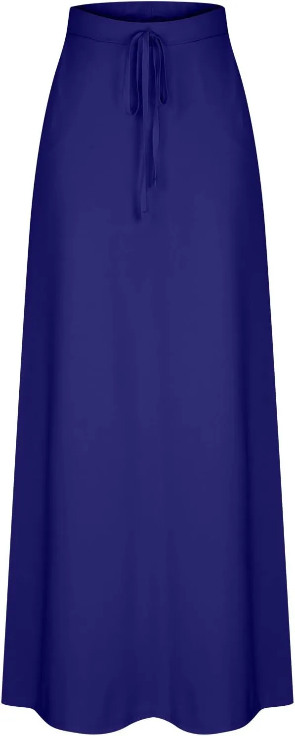 Women's Casual Maxi Skirts A Line Summer Skirts Drawstring Waist Boho Beach Skirt Boho Flowy Long Skirts Resort Wear