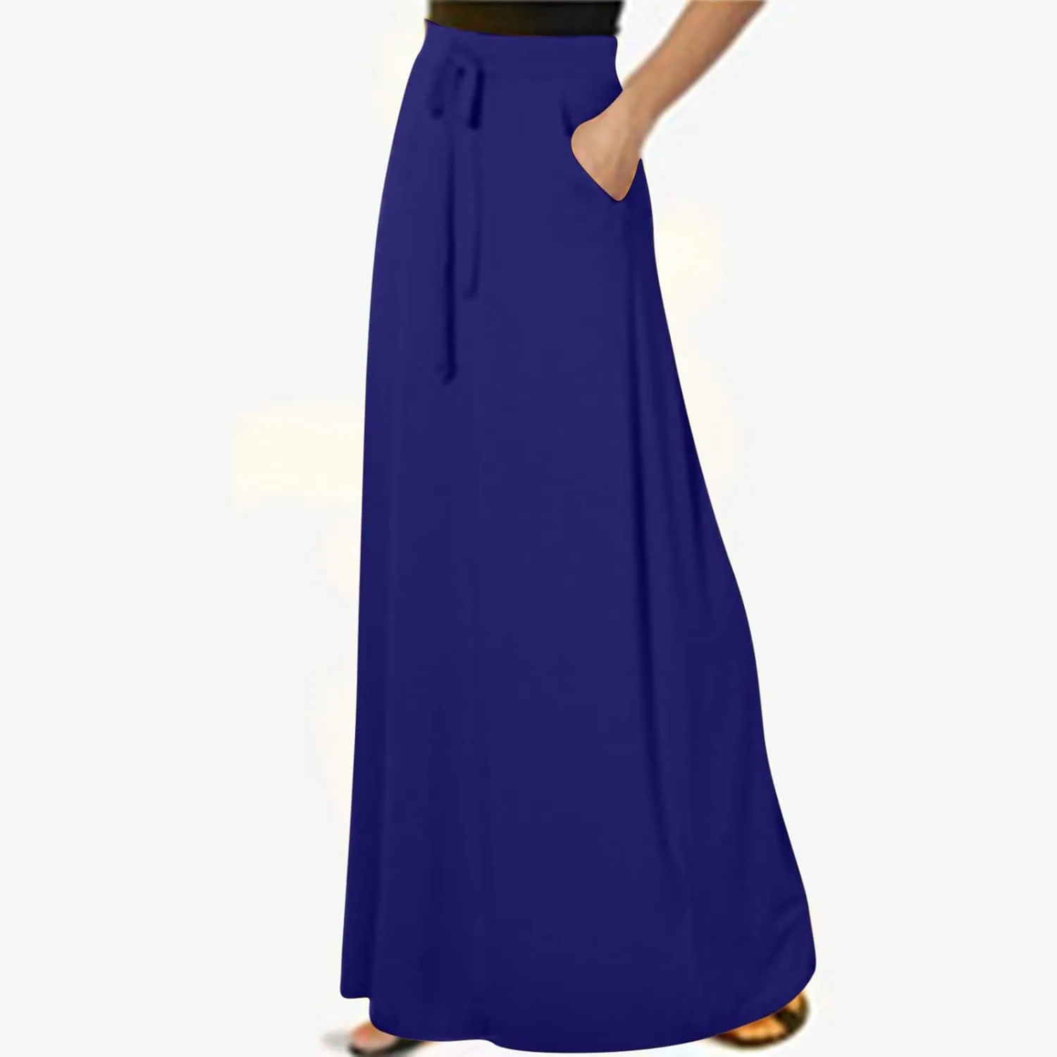 Women's Casual Maxi Skirts A Line Summer Skirts Drawstring Waist Boho Beach Skirt Boho Flowy Long Skirts Resort Wear