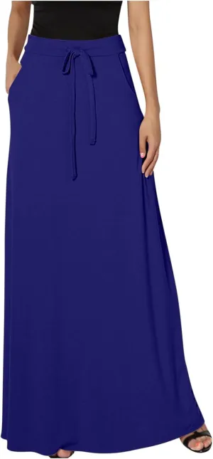 Women's Casual Maxi Skirts A Line Summer Skirts Drawstring Waist Boho Beach Skirt Boho Flowy Long Skirts Resort Wear