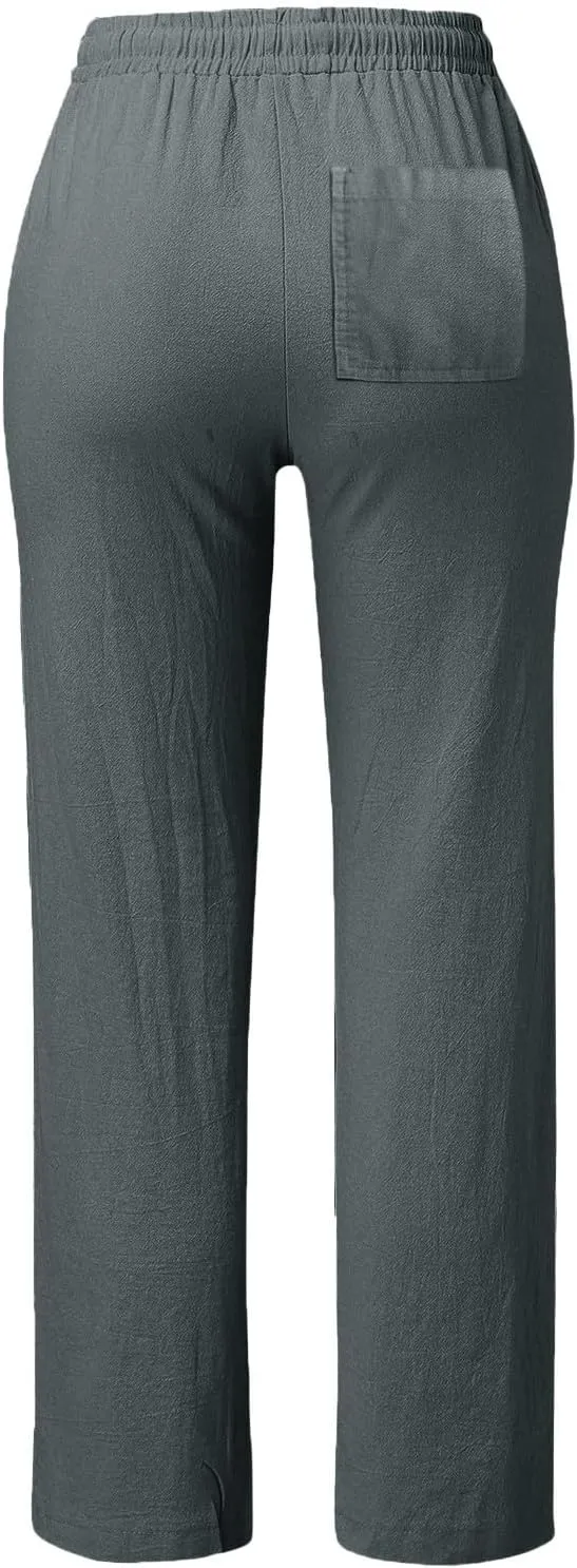 Women's Casual Pants Solid Cotton and Pants with Pocket Long Pants Cargo Pants Woman