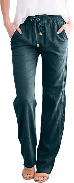 Women's Casual Pants Solid Cotton and Pants with Pocket Long Pants Cargo Pants Woman