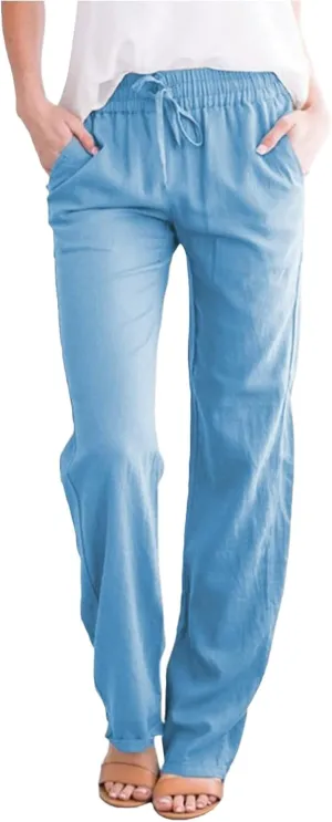 Women's Casual Pants Solid Cotton and Pants with Pocket Long Pants Cargo Pants Woman