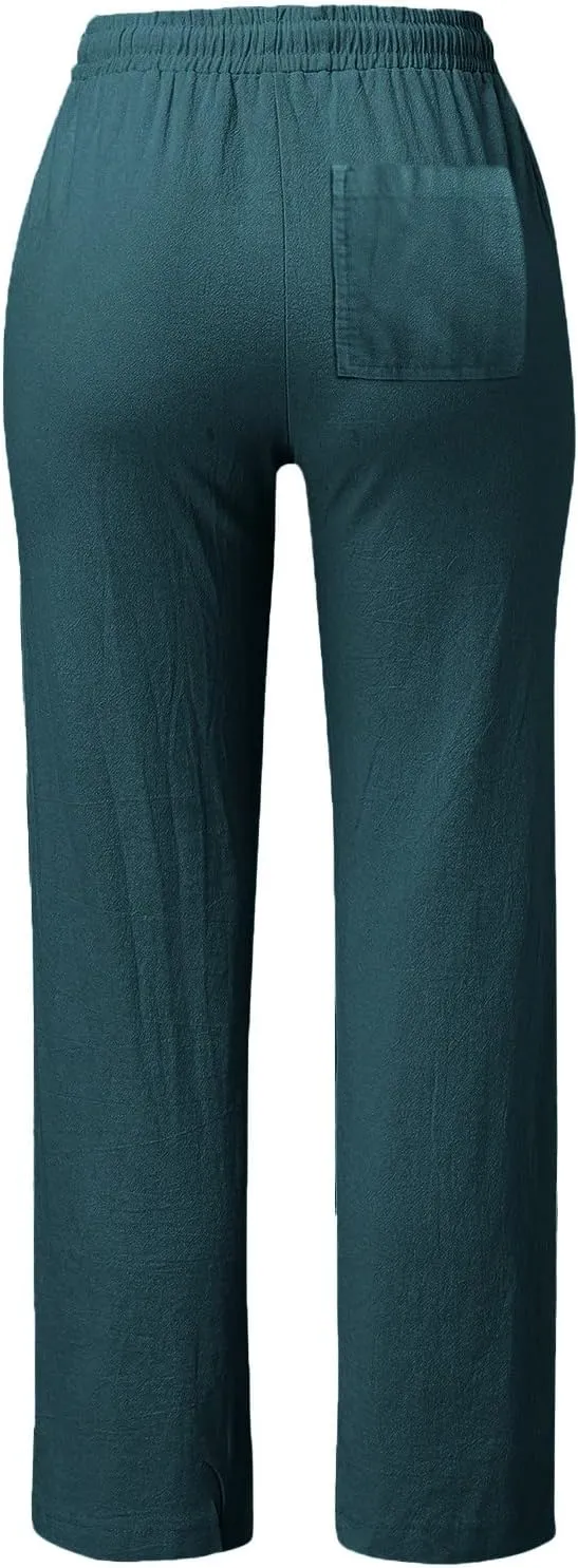 Women's Casual Pants Solid Cotton and Pants with Pocket Long Pants Cargo Pants Woman