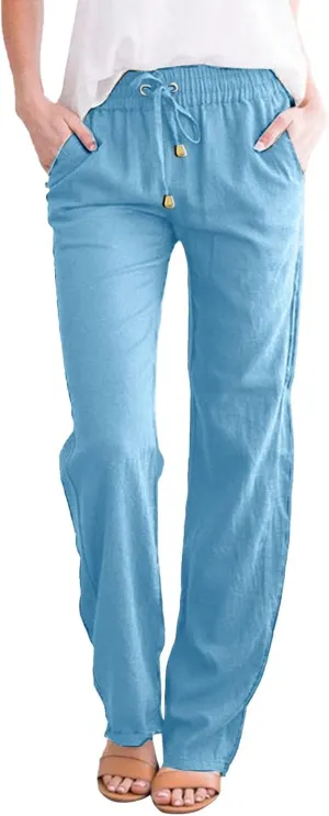 Women's Casual Pants Solid Cotton and Pants with Pocket Long Pants Cargo Pants Woman
