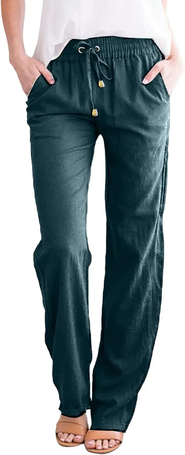 Women's Casual Pants Solid Cotton and Pants with Pocket Long Pants Cargo Pants Woman
