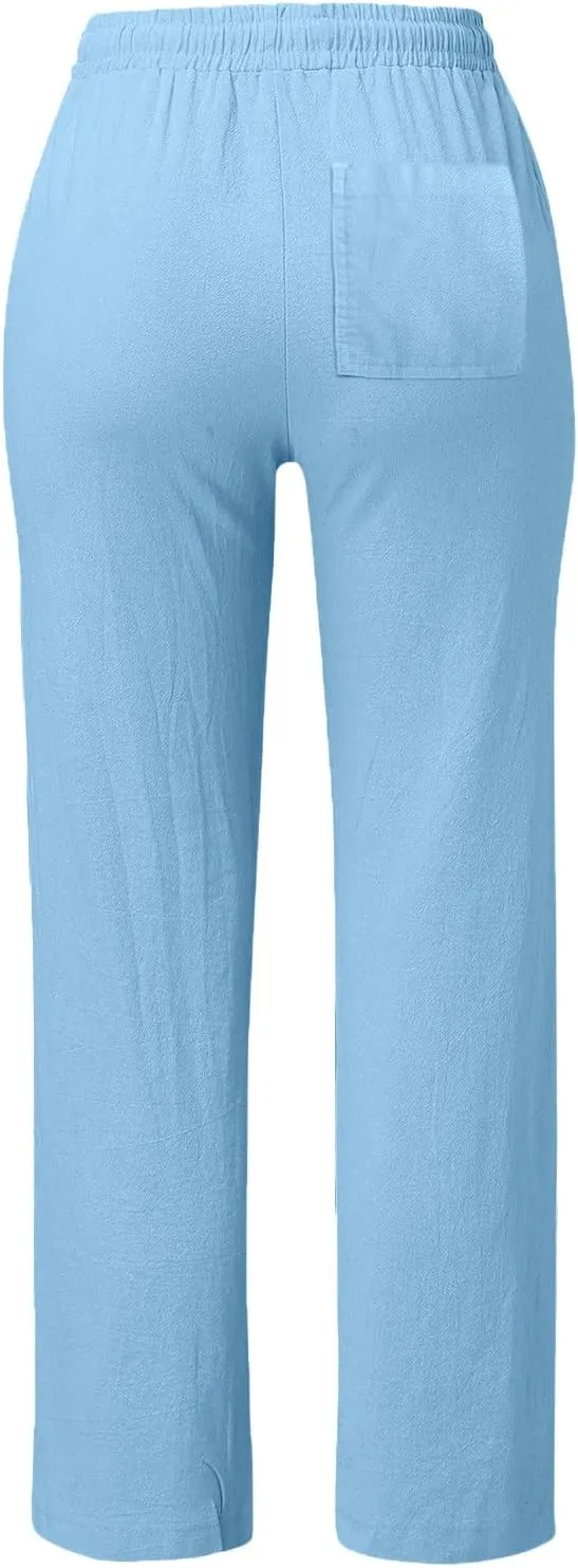 Women's Casual Pants Solid Cotton and Pants with Pocket Long Pants Cargo Pants Woman