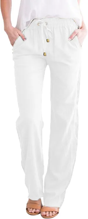 Women's Casual Pants Solid Cotton and Pants with Pocket Long Pants Cargo Pants Woman