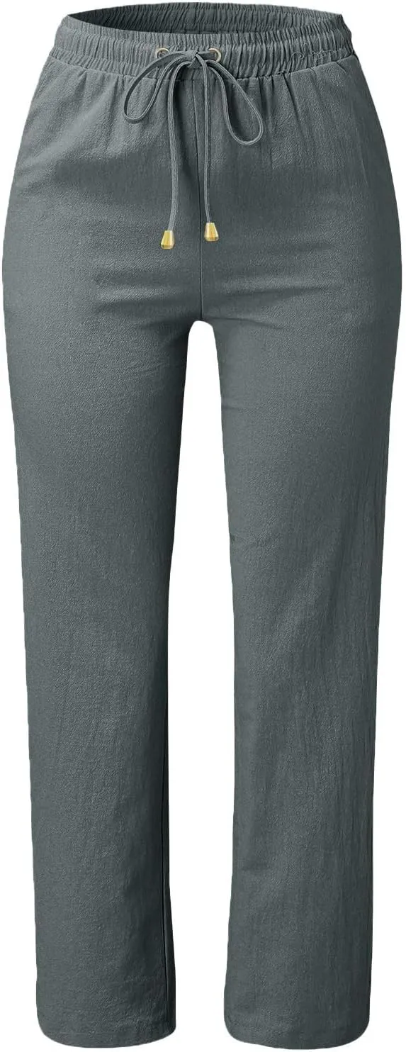 Women's Casual Pants Solid Cotton and Pants with Pocket Long Pants Cargo Pants Woman
