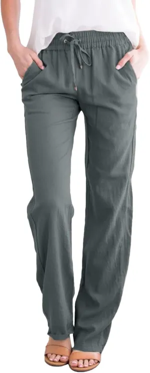 Women's Casual Pants Solid Cotton and Pants with Pocket Long Pants Cargo Pants Woman