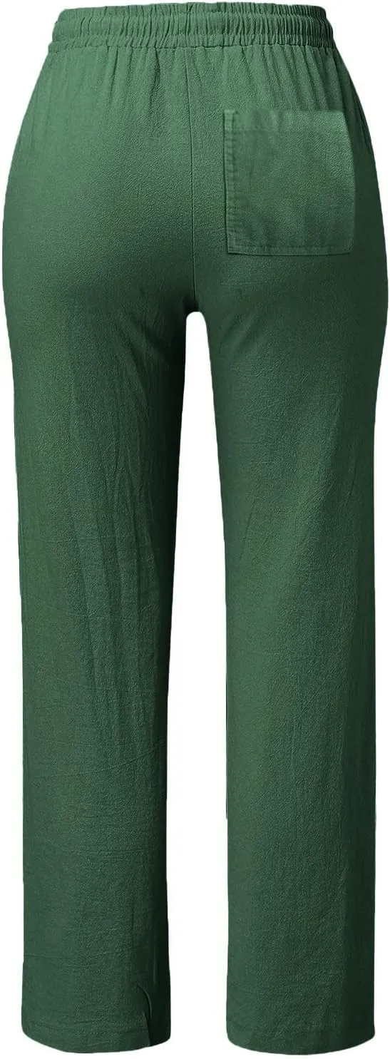 Women's Casual Pants Solid Cotton and Pants with Pocket Long Pants Cargo Pants Woman