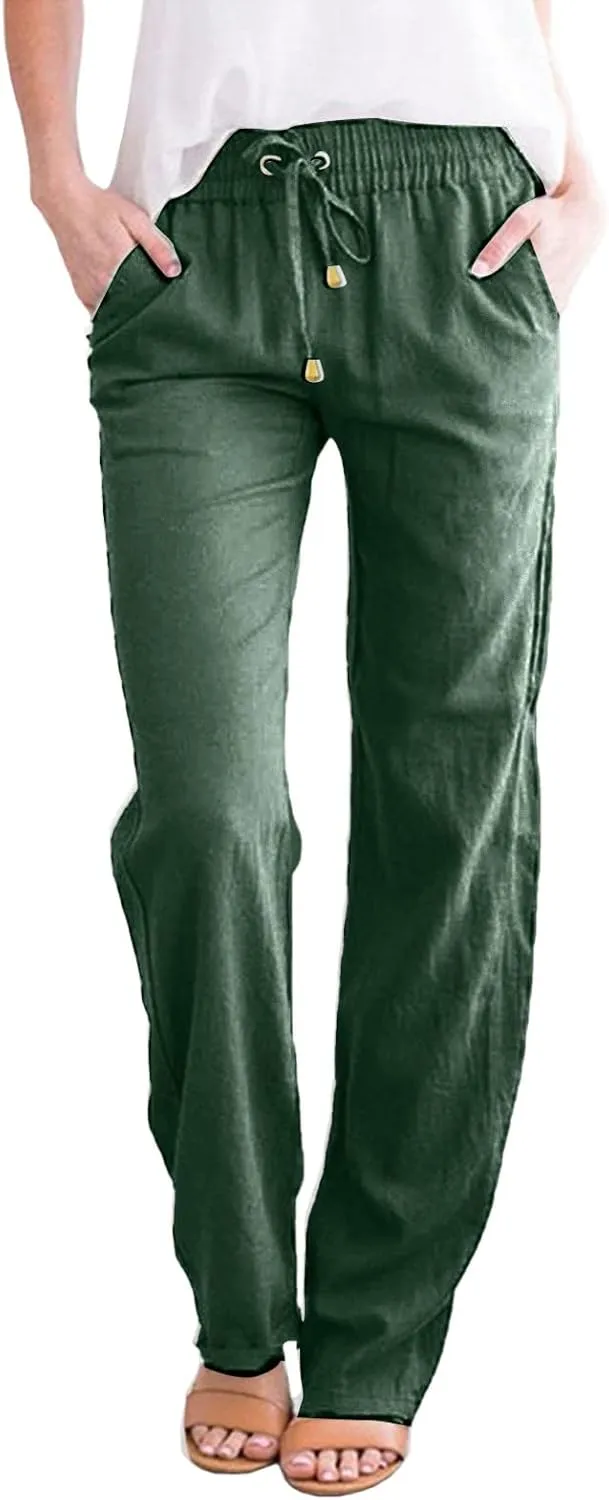 Women's Casual Pants Solid Cotton and Pants with Pocket Long Pants Cargo Pants Woman