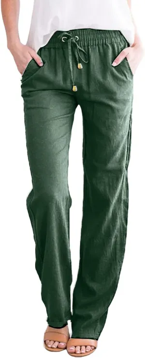 Women's Casual Pants Solid Cotton and Pants with Pocket Long Pants Cargo Pants Woman