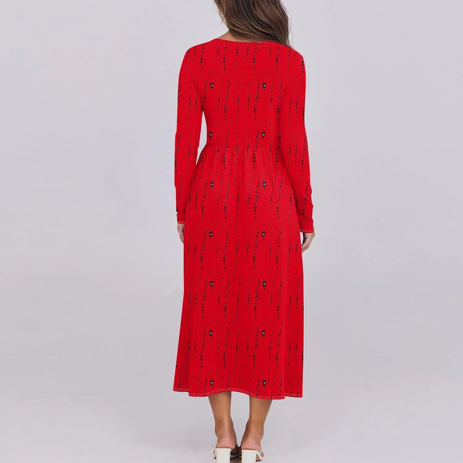 Womens Comfortable Fashion Solid Color Long Dress Crew Neck Long Sleeve Trendy Summer Dresses