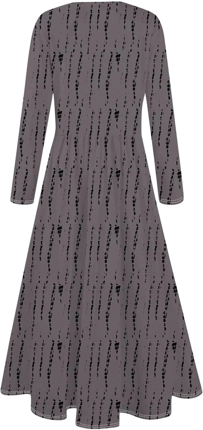 Womens Comfortable Fashion Solid Color Long Dress Crew Neck Long Sleeve Trendy Summer Dresses
