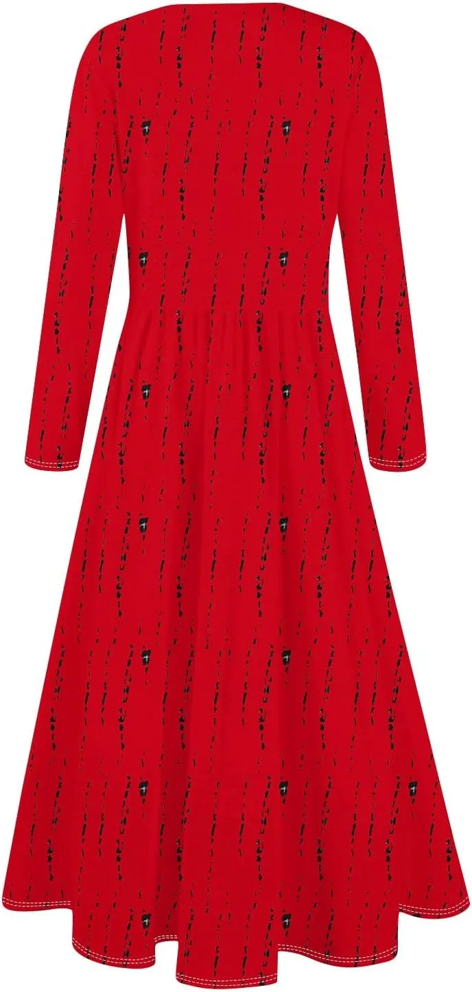 Womens Comfortable Fashion Solid Color Long Dress Crew Neck Long Sleeve Trendy Summer Dresses