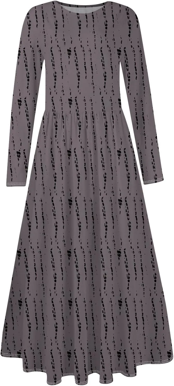 Womens Comfortable Fashion Solid Color Long Dress Crew Neck Long Sleeve Trendy Summer Dresses