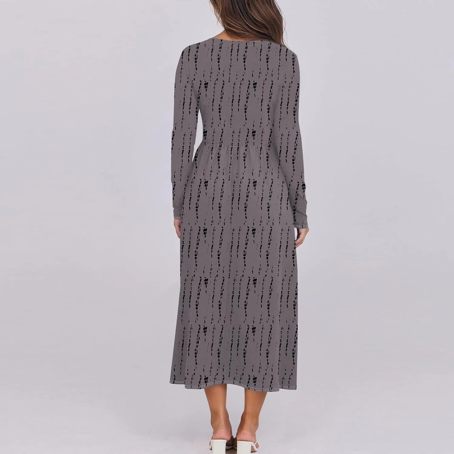 Womens Comfortable Fashion Solid Color Long Dress Crew Neck Long Sleeve Trendy Summer Dresses