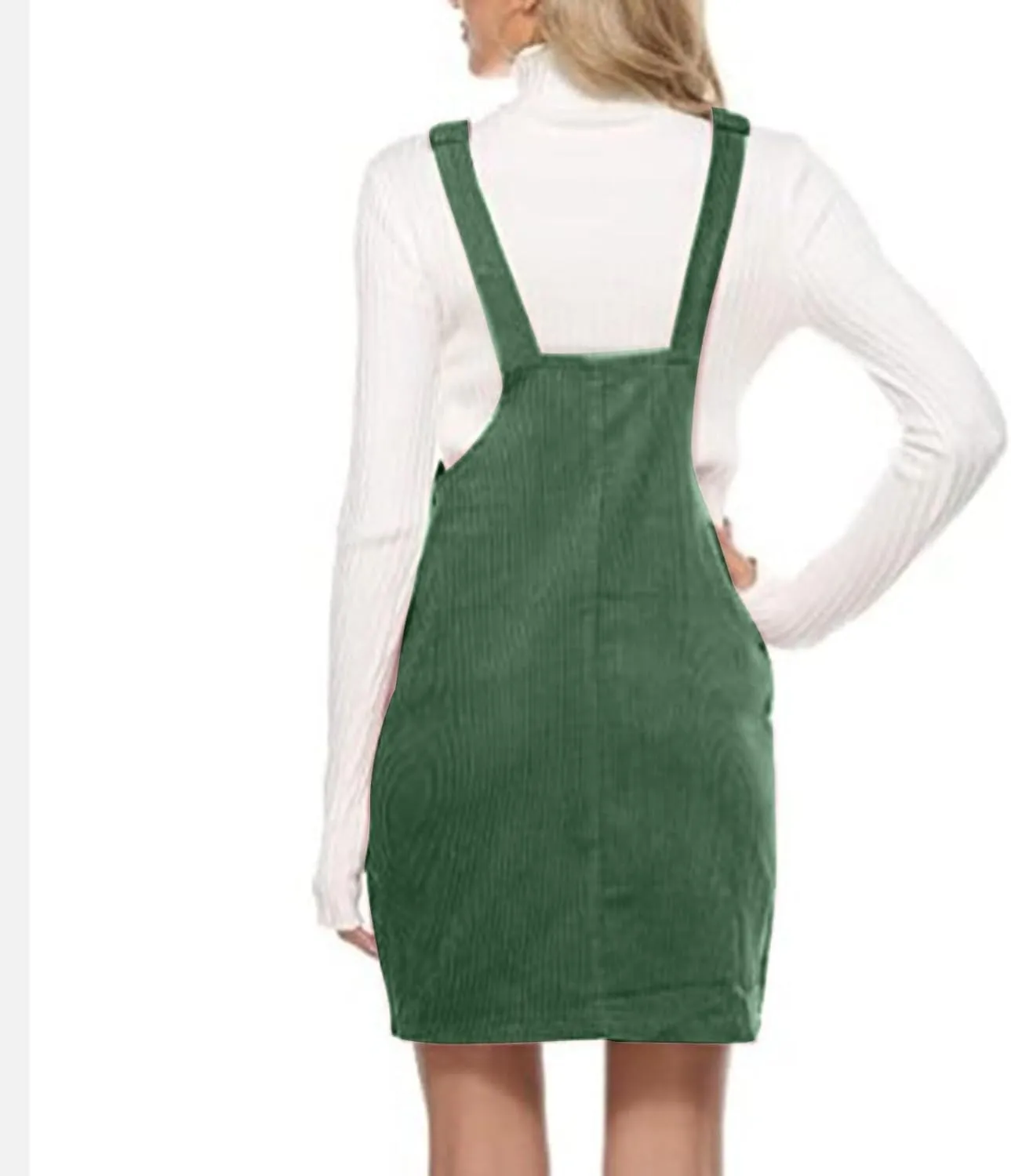 Women's Corduroy A Line Mini Dress Adjustable Button Down Strap Sundress Front Pockets Elegant Plain Cord Dresses