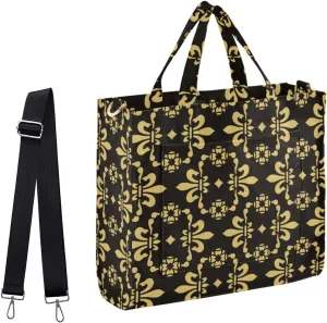 Womens Corduroy Handbag Vintage Fleur De Lis Pattern Satchel Bag with Shoulder Strap for Travel Beach Shopping