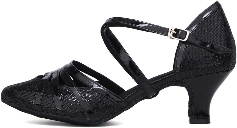 Women's Cross Strap Closed Toe Glitter Latin Salsa Tango Dance Shoes Party Ballroom Dance Shoes 512