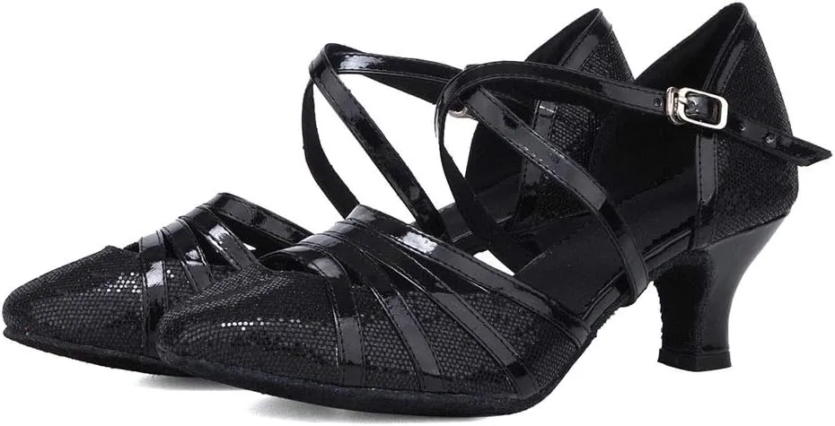 Women's Cross Strap Closed Toe Glitter Latin Salsa Tango Dance Shoes Party Ballroom Dance Shoes 512