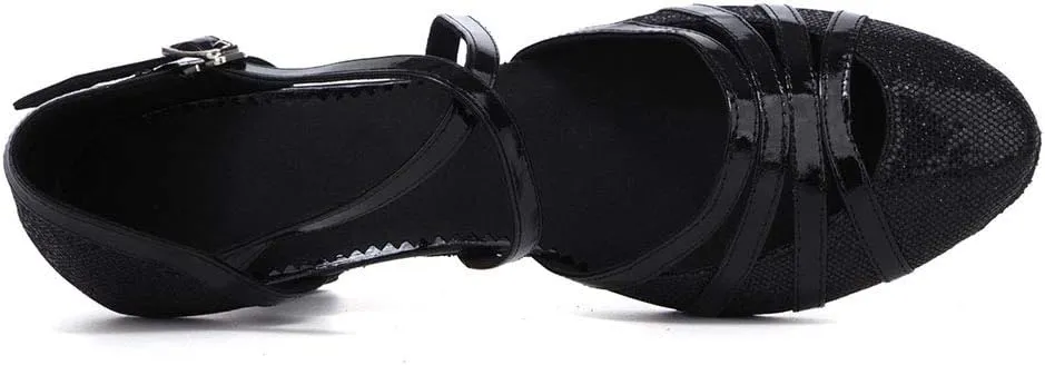 Women's Cross Strap Closed Toe Glitter Latin Salsa Tango Dance Shoes Party Ballroom Dance Shoes 512