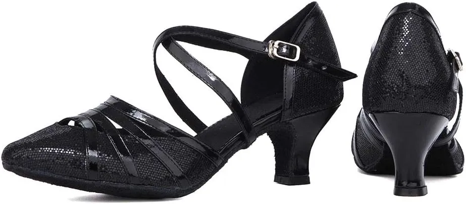 Women's Cross Strap Closed Toe Glitter Latin Salsa Tango Dance Shoes Party Ballroom Dance Shoes 512