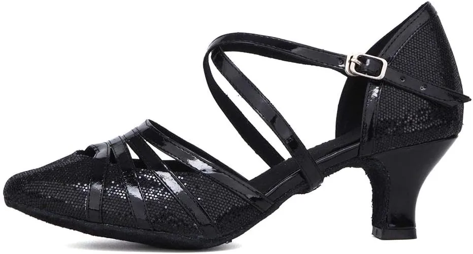 Women's Cross Strap Closed Toe Glitter Latin Salsa Tango Dance Shoes Party Ballroom Dance Shoes 512