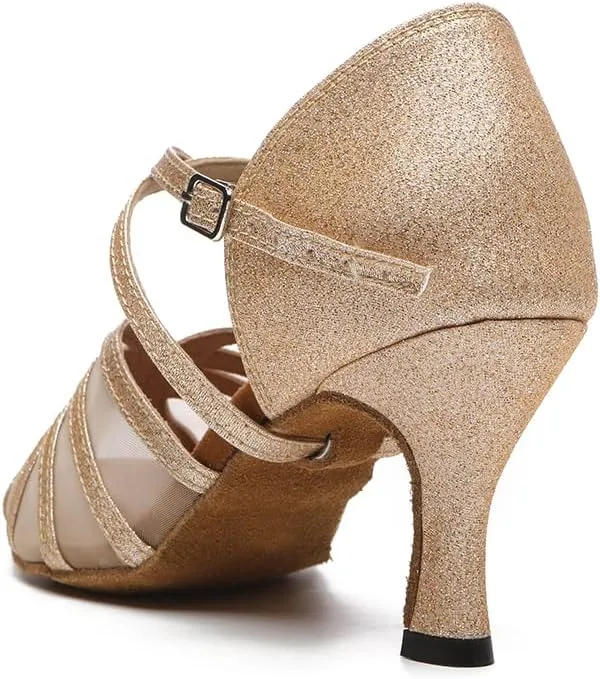 Womens Cross Strap Latin Dance Shoes Open Toe Suede Sole Ballroom Salsa Performance Dancing Shoes