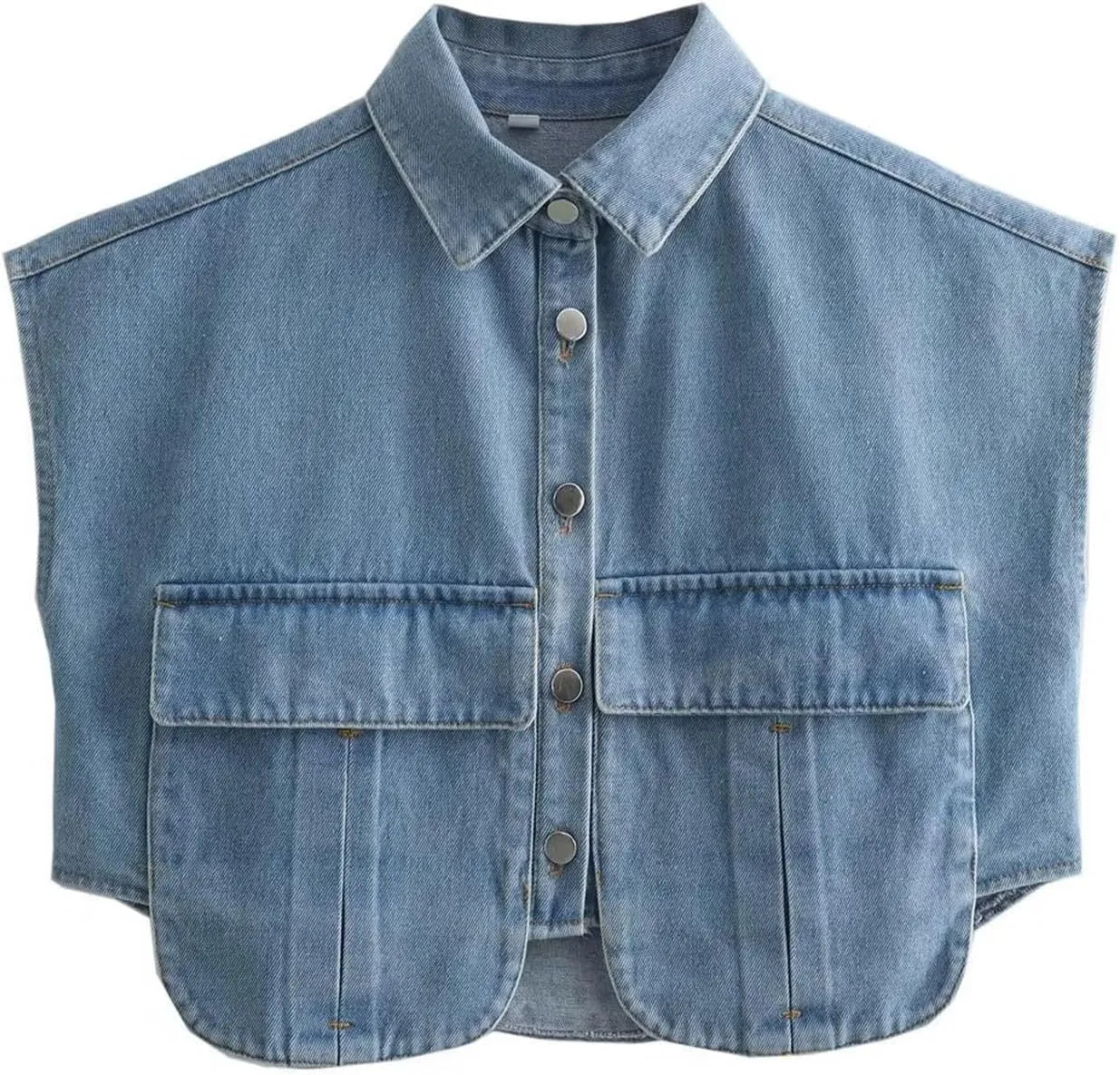 Womens Denim Vest Classic Cropped Distressed Button Down Lapel Collar Sleeveless Jean Jacket Fashion Y2K Streetwear