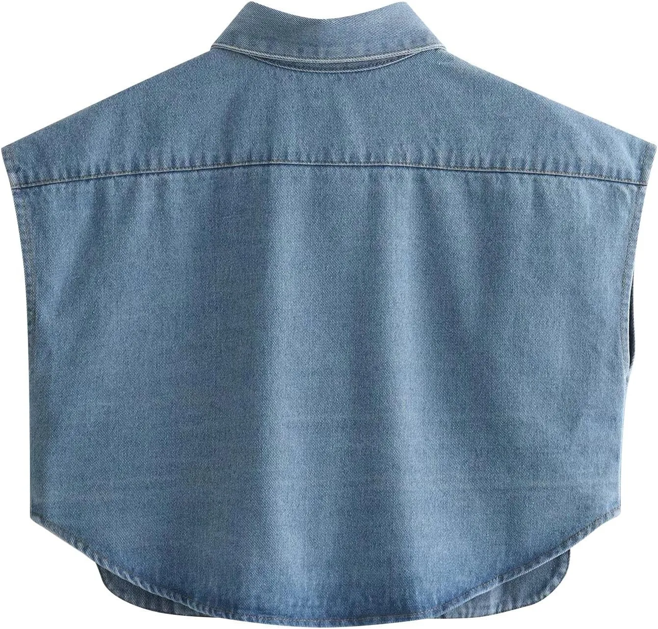 Womens Denim Vest Classic Cropped Distressed Button Down Lapel Collar Sleeveless Jean Jacket Fashion Y2K Streetwear