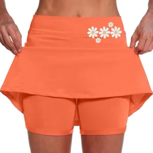 Women's Double Layered Tennis Skorts Baggy Elastic Waisted Casual Shirt High Waisted Stretchy Loose Lightweight Skirts