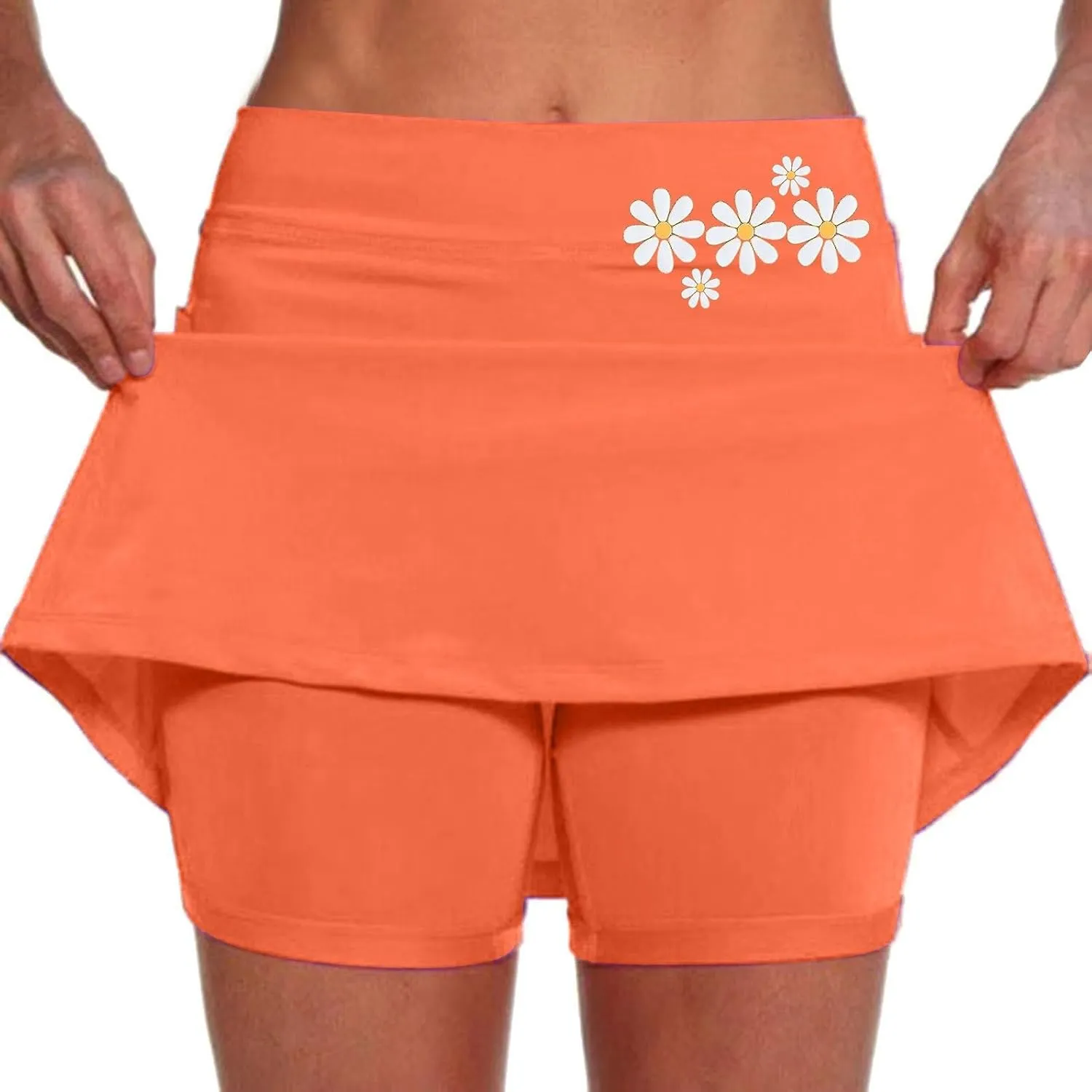 Women's Double Layered Tennis Skorts Baggy Elastic Waisted Casual Shirt High Waisted Stretchy Loose Lightweight Skirts