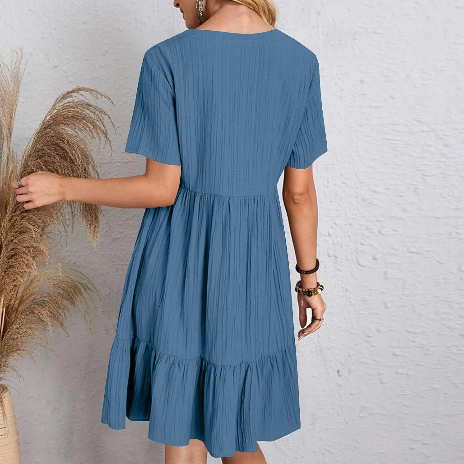 Womens Dresses Summer Plus Size Short Sleeve V Neck Casual Flowy Tshirt Dress Beach Travel Vacation Mini Sundress