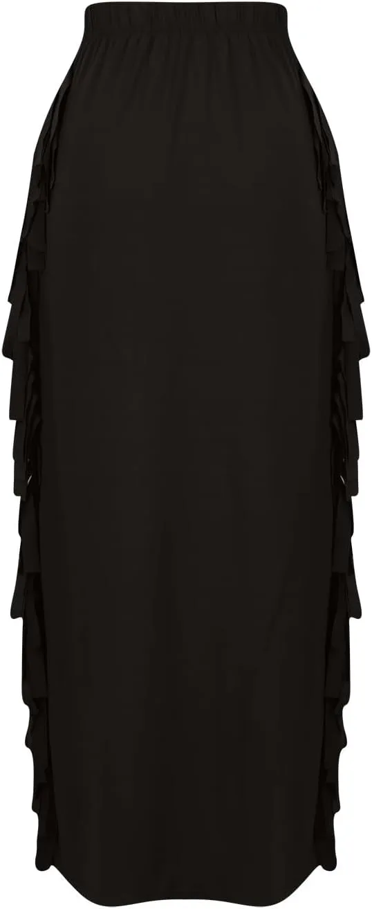 Women's Elastic High Waist Slim Bodycon Side Tassels Long Maxi Pencil Skirts Trendy Fashion Midi Skirt for Ladies
