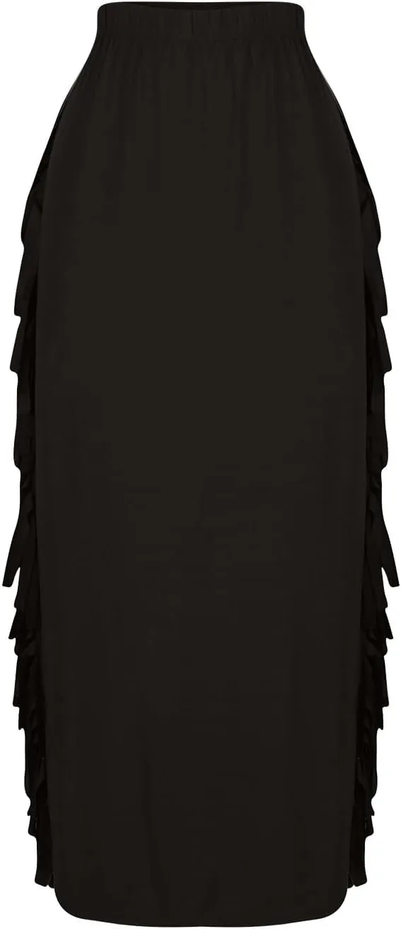 Women's Elastic High Waist Slim Bodycon Side Tassels Long Maxi Pencil Skirts Trendy Fashion Midi Skirt for Ladies