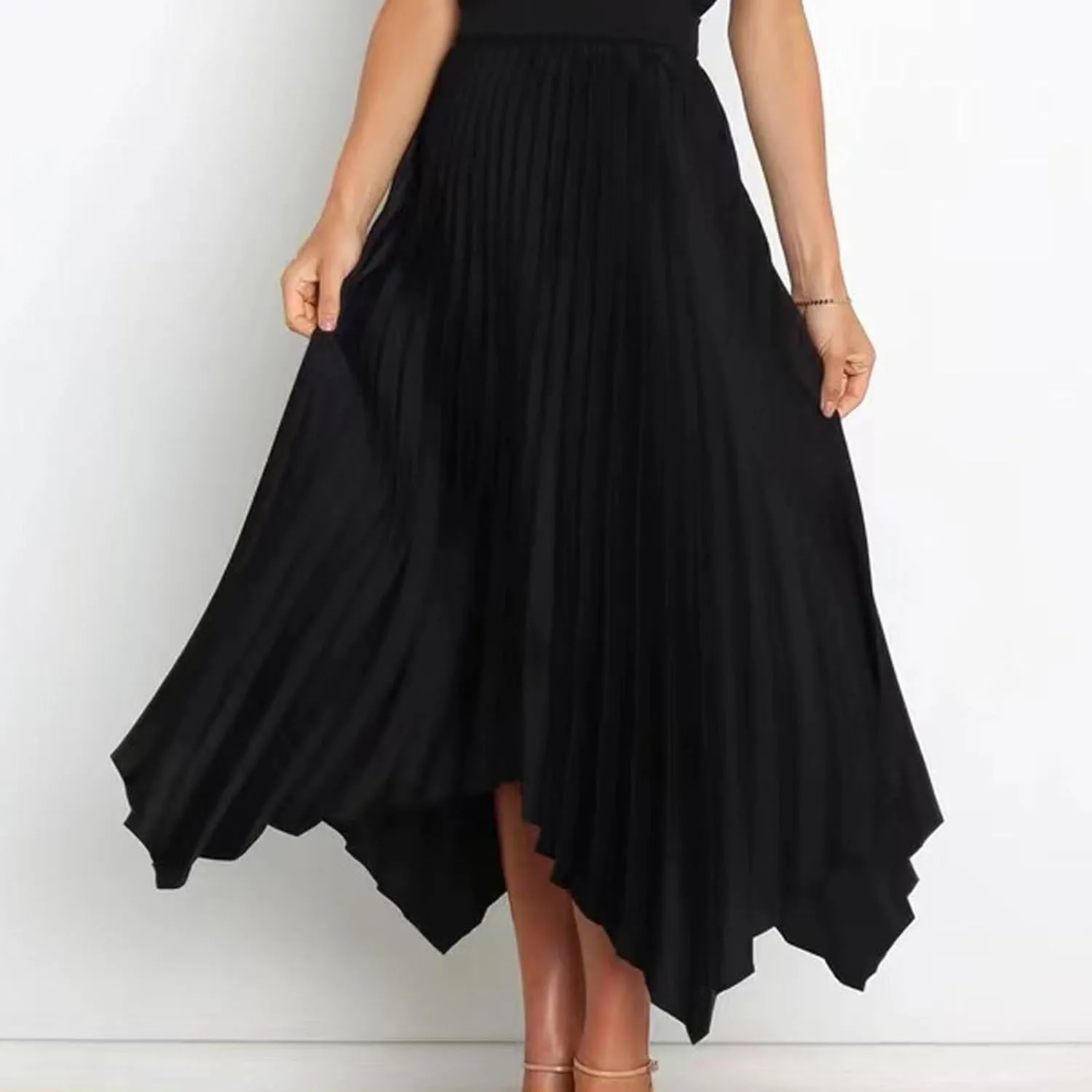 Women's Elegant Skirts High Waisted Pleated A Line Silk Skirts Irregular Flowy Work Skirts Casual Summer Midi Skirts