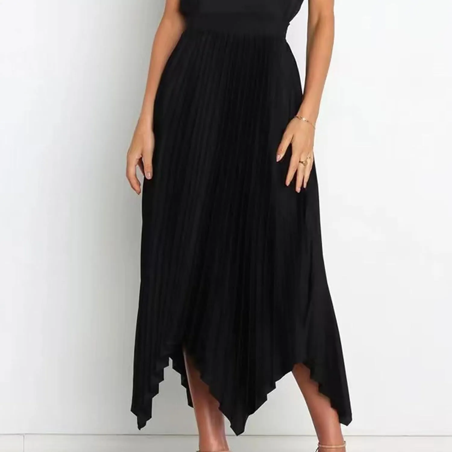 Women's Elegant Skirts High Waisted Pleated A Line Silk Skirts Irregular Flowy Work Skirts Casual Summer Midi Skirts
