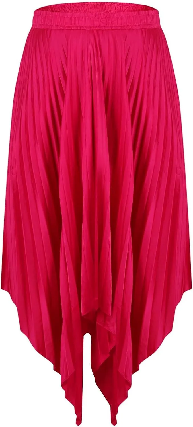 Women's Elegant Skirts High Waisted Pleated A Line Silk Skirts Irregular Flowy Work Skirts Casual Summer Midi Skirts