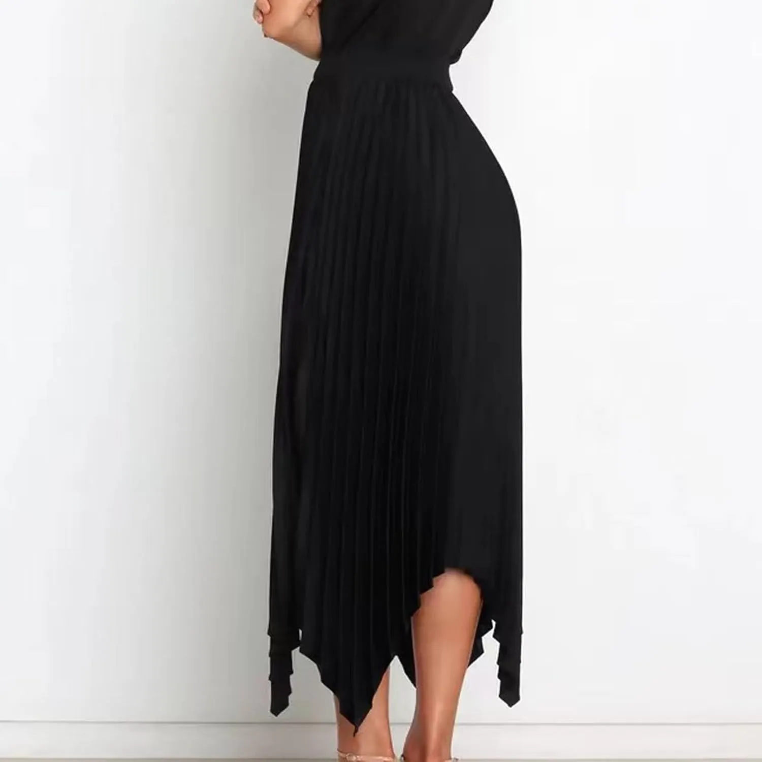 Women's Elegant Skirts High Waisted Pleated A Line Silk Skirts Irregular Flowy Work Skirts Casual Summer Midi Skirts