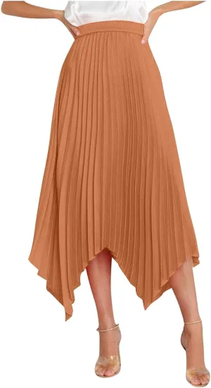 Women's Elegant Skirts High Waisted Pleated A Line Silk Skirts Irregular Flowy Work Skirts Casual Summer Midi Skirts