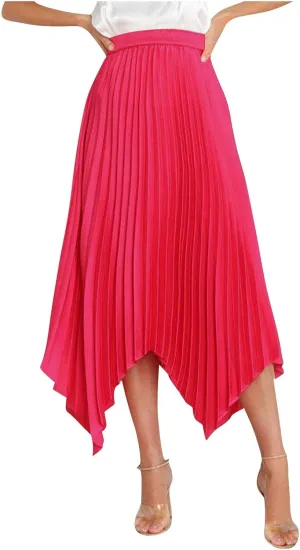 Women's Elegant Skirts High Waisted Pleated A Line Silk Skirts Irregular Flowy Work Skirts Casual Summer Midi Skirts