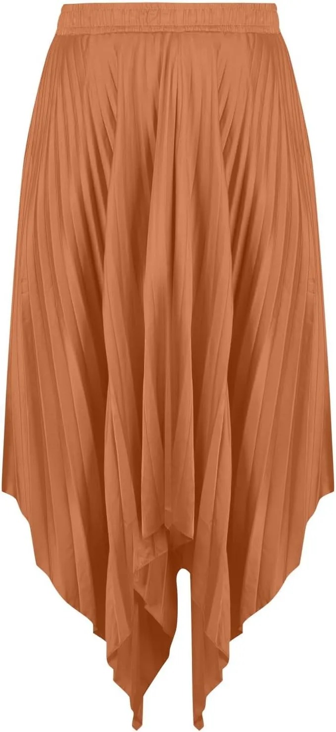 Women's Elegant Skirts High Waisted Pleated A Line Silk Skirts Irregular Flowy Work Skirts Casual Summer Midi Skirts