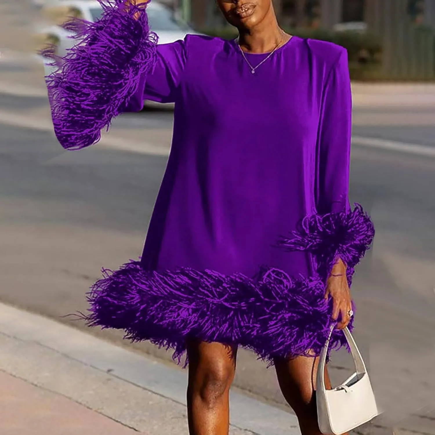 Women's Fall Casual Trendy Elegant Long Sleeve Crew Neck Solid Plush Dress
