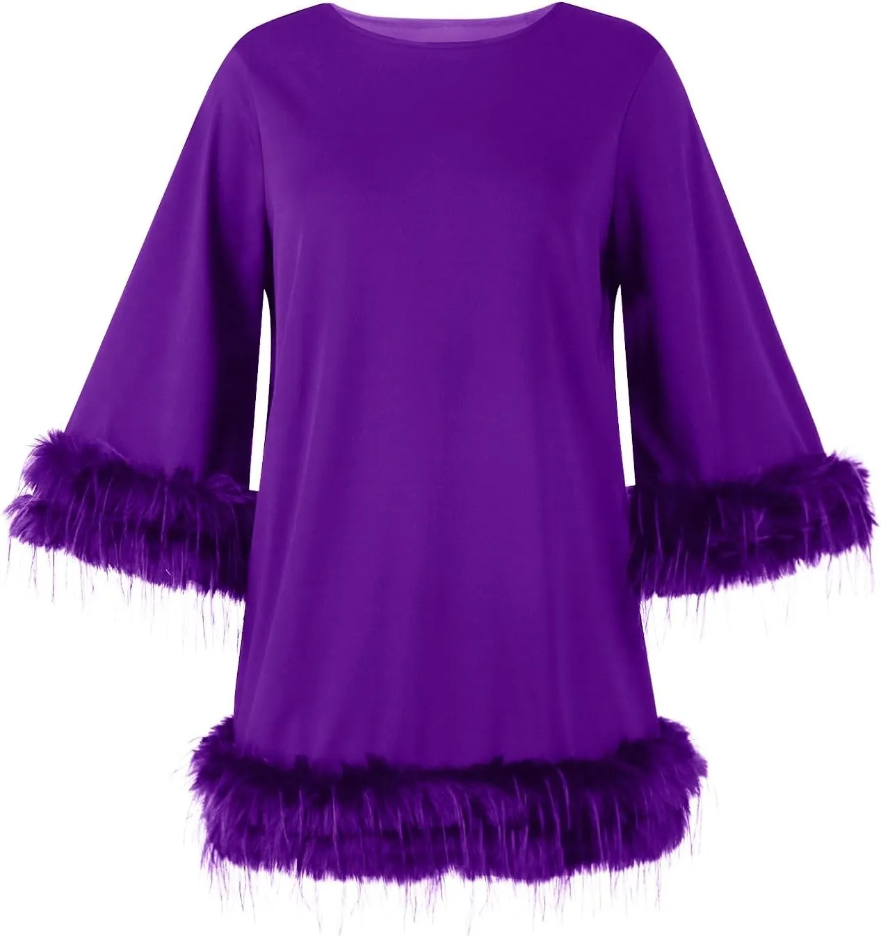 Women's Fall Casual Trendy Elegant Long Sleeve Crew Neck Solid Plush Dress
