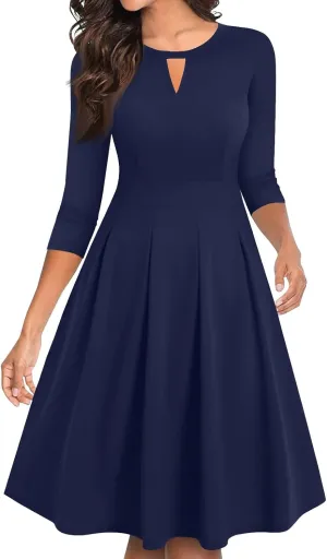 Women's Fall Trendy 3/4 Flared Sleeve V-Neck Elegant Floral A Line Party Dresses
