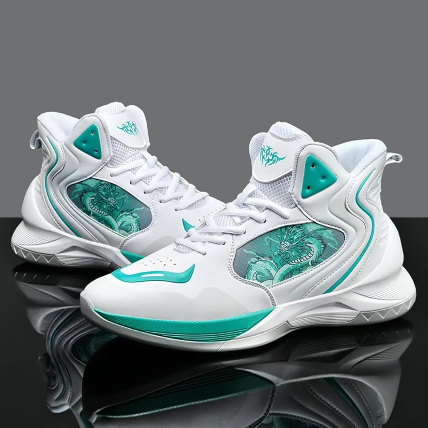 Womens Fashion Graffiti Leather High Top Basketball Shoes Lace Up Casual Non-Slip Tennis Travel Combat Training Shoes